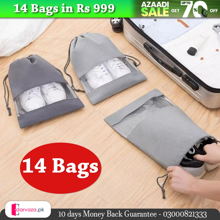 Azaadi Sale Offer 14 Shoe Pouches & Dustproof Travel Organizer (14 Bags)