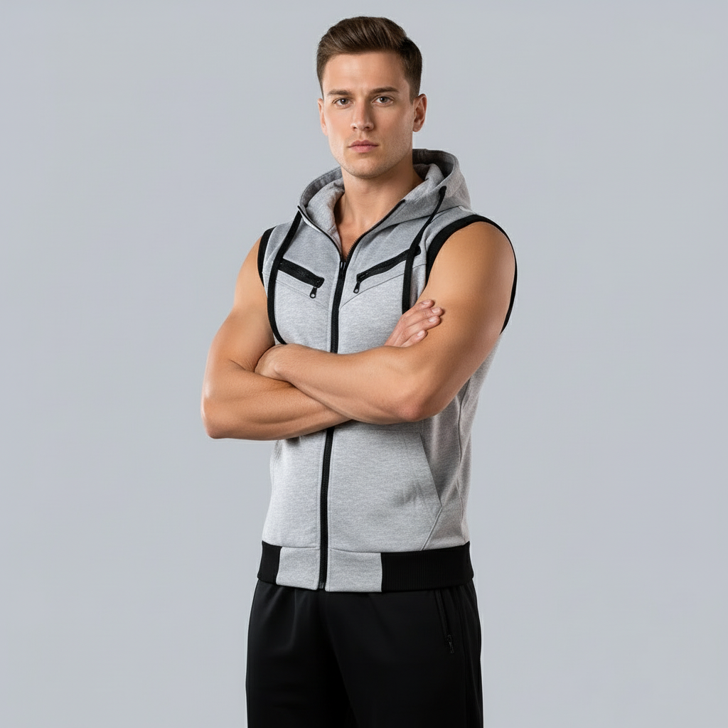 Sleeveless Zipper Hoodie in Gray in Just Rs 999