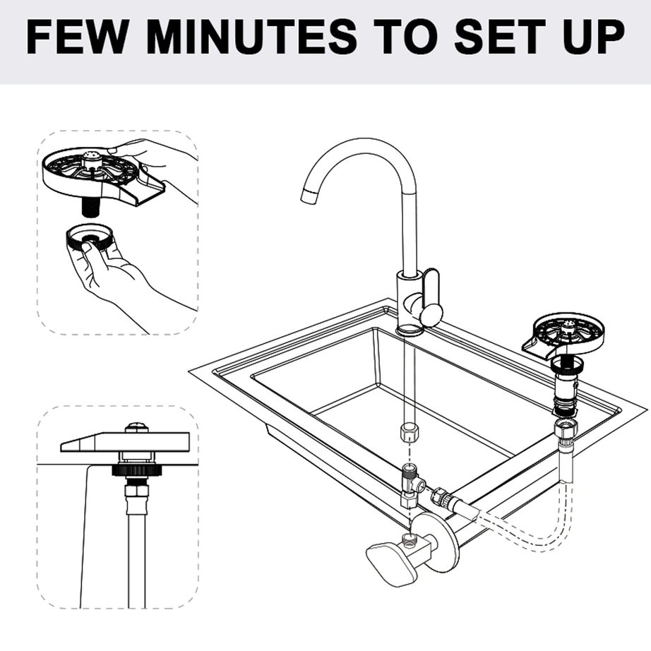 Automatic Cup Washer Kitchen Sink Glass Rinser Faucet Attachment Bottle Quick Flushing Device Water Saving Cleaner