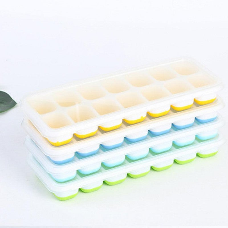 Pack of 3 Sale Offer 14 Grid Soft Silicone Easy Push Ice Trays with Lid