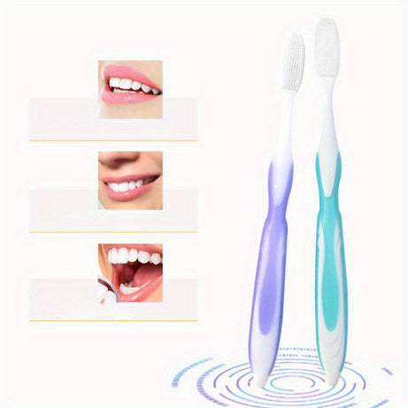 (Pack of 3) DR WARM Microfiber Compact Manual Unscented Ultra Soft Nano Charcoal Infused Bristle Toothbrushes Set Durable for Gum Care for Adults Use