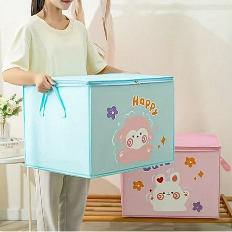 (Pack of 3) Cartoon Animal Foldable Storage Organizer Bags with Zippers And Handles