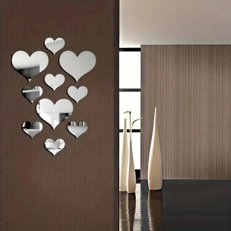 3D Stereoscopic Love Acrylic Mirror Heart Wall Stickers Decals Set for Home Decoration