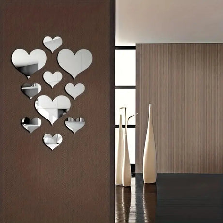 3D Stereoscopic Love Acrylic Mirror Heart Wall Stickers Decals Set for Home Decoration