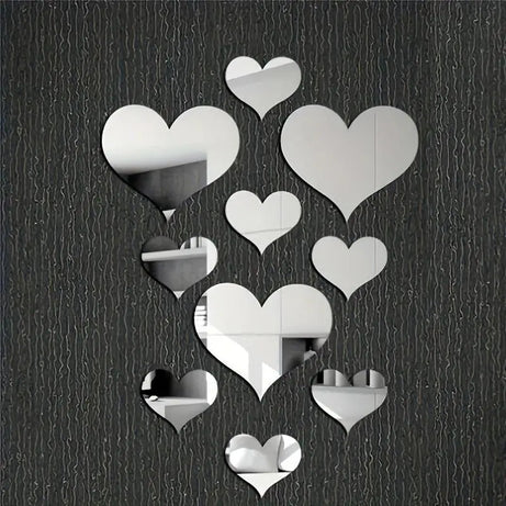 3D Stereoscopic Love Acrylic Mirror Heart Wall Stickers Decals Set for Home Decoration