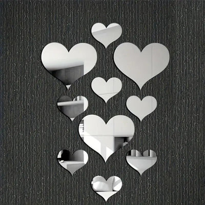 3D Stereoscopic Love Acrylic Mirror Heart Wall Stickers Decals Set for Home Decoration