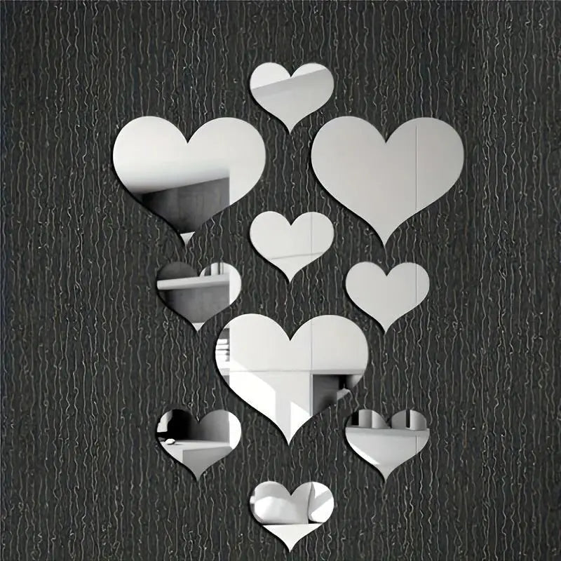 3D Stereoscopic Love Acrylic Mirror Heart Wall Stickers Decals Set for Home Decoration