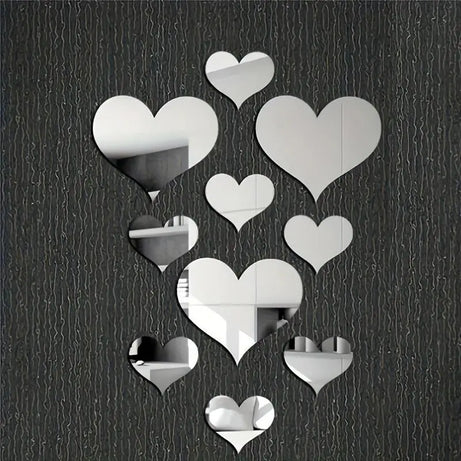 3D Stereoscopic Love Acrylic Mirror Heart Wall Stickers Decals Set for Home Decoration