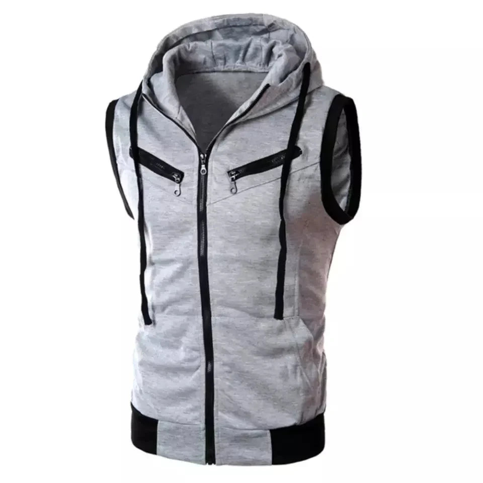 Sleeveless Zipper Hoodie in Gray Color