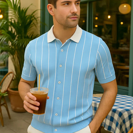 Contrast Collar Button Down Polo for Men