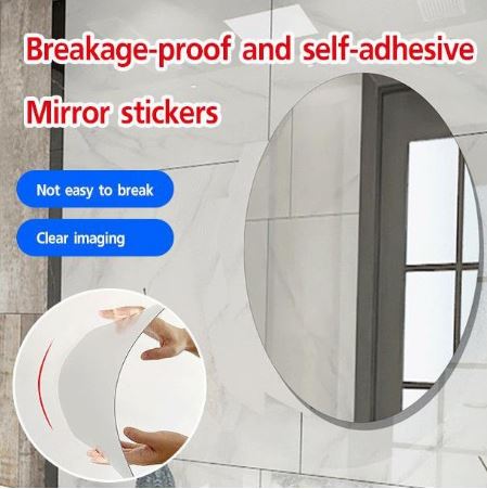 Azaadi Sale Offer 3 Pcs FlexibleSelf Adhesive Oval Shape Mirror Sticker (3 Pcs)