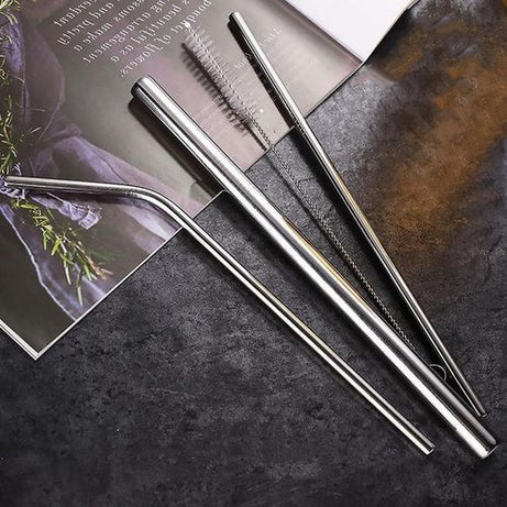 Stainless Steel Metal Drinking Straw Set – Reusable with Cleaner Brush 3Pcs