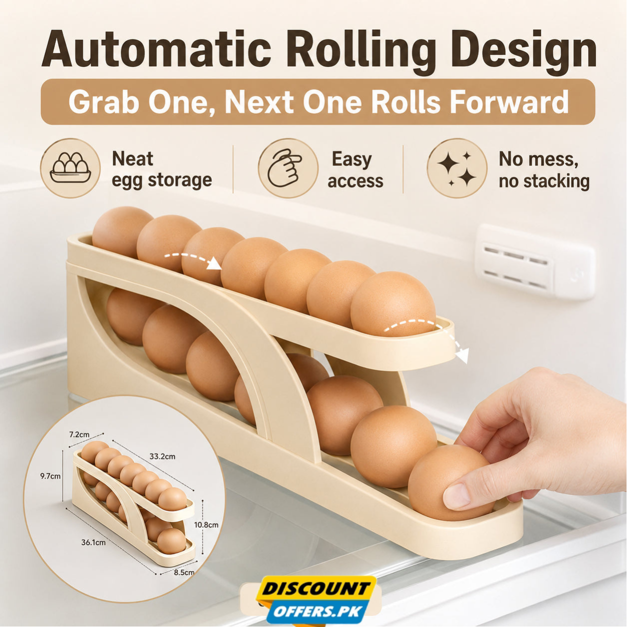 Egg Holder Dispensers With Automatically Rolling and Space Saving Egg Tray