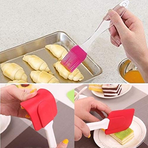2 Pcs Silicone Transparent Handle Oil Brush and Spatula For Cooking Baking BBQ Tool Set