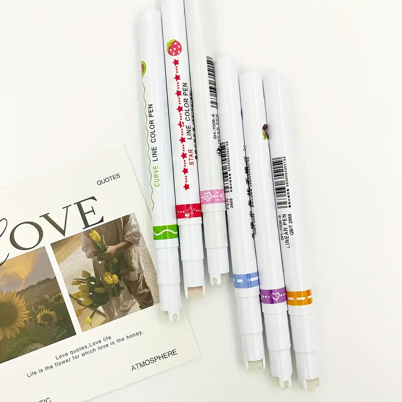 (Pack of 6) Linear Roller Design Color Pen