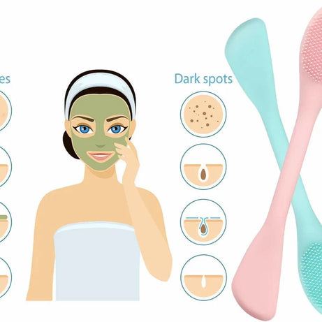 (Pack of 3) Double-headed Silicone Mask Brush Face Cleansing and Applying Mud Mask Beauty Salon Special Brush