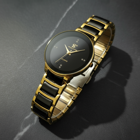 Centrix Chain Watch in Metallic Black with Golden/Silver Color Wrist Watch For Men