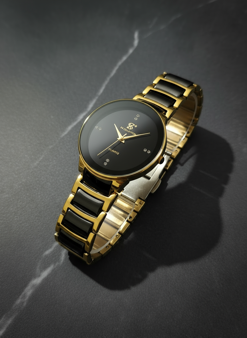 Centrix Chain Watch in Metallic Black with Golden/Silver Color Wrist Watch For Men