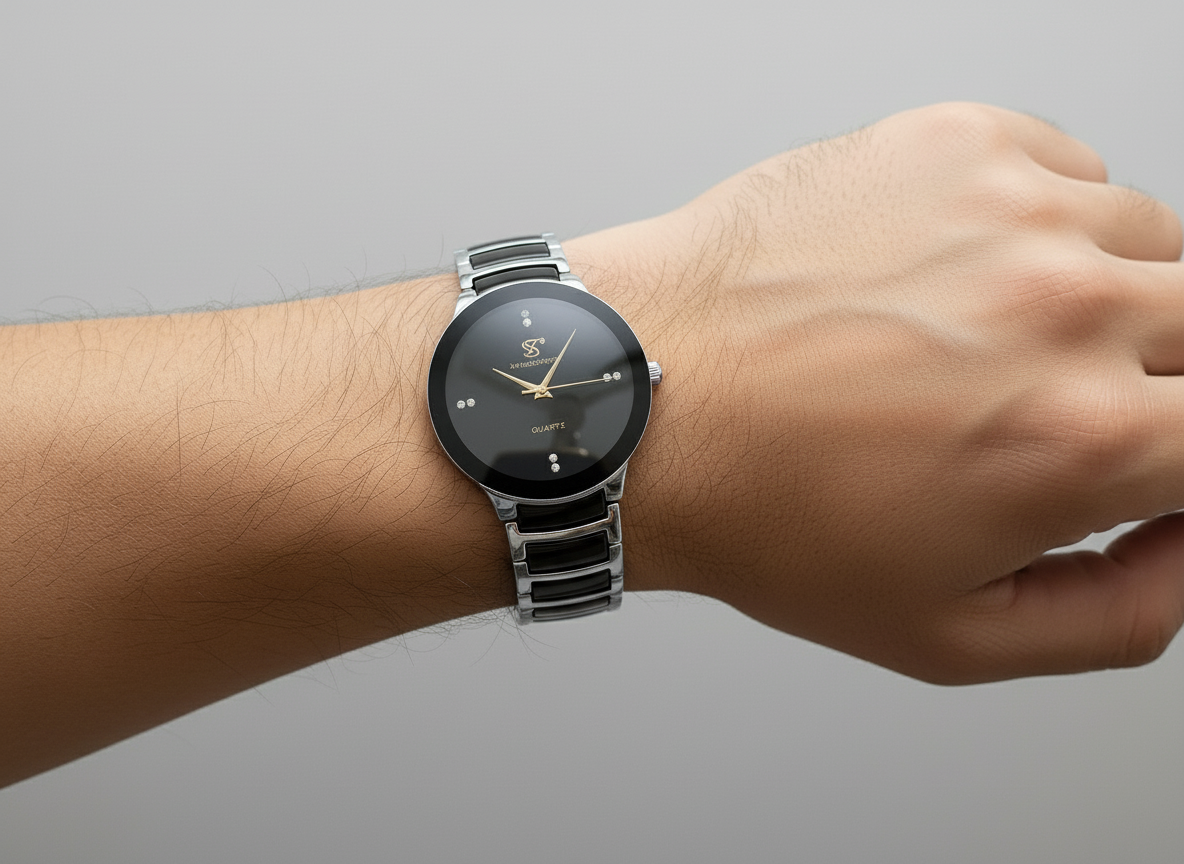 Centrix Chain Watch in Metallic Black with Golden/Silver Color Wrist Watch For Men