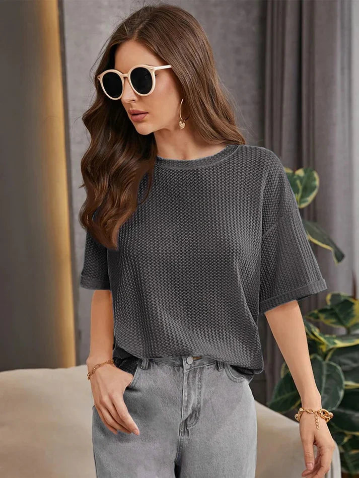 Premium Oversized Waffle Knitted Tee – Charcoal
