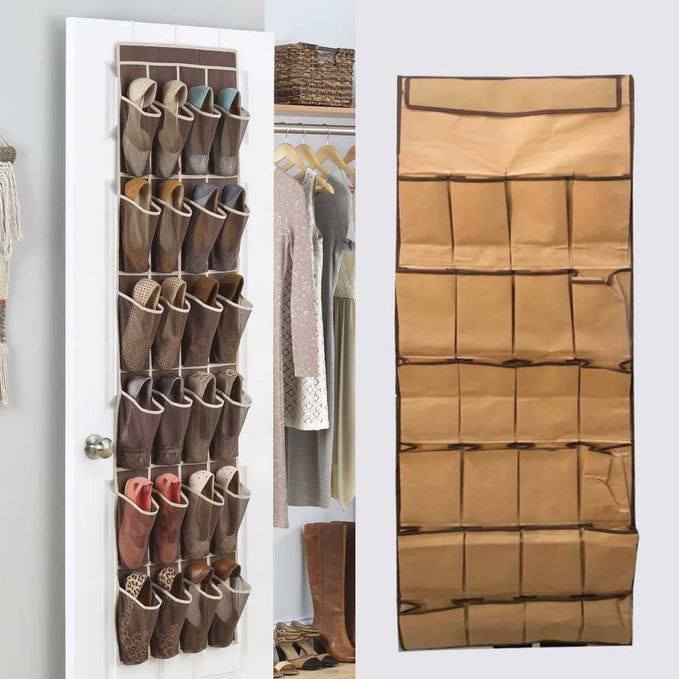 Over The Door Hanging Shoe Organizer With 24 Pockets for Shoes, Wall Hanging Wardrobe, Large Mesh Pockets for Bedroom, Living Room