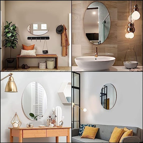 Azaadi Sale Offer 3 Pcs FlexibleSelf Adhesive Oval Shape Mirror Sticker (3 Pcs)