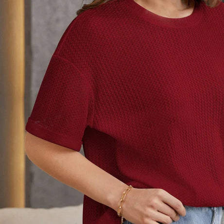 Premium Oversized Waffle Knitted Tee – Maroon