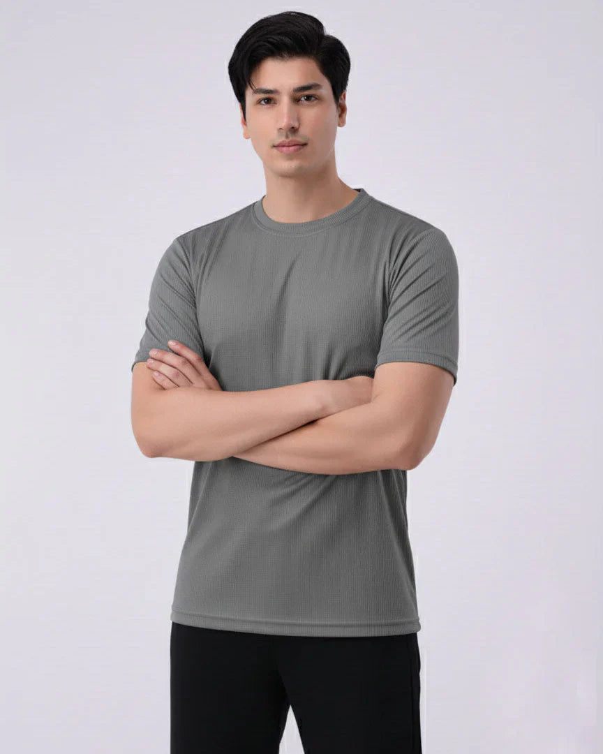 Imported Lycra Textured T-Shirt – Slate Grey