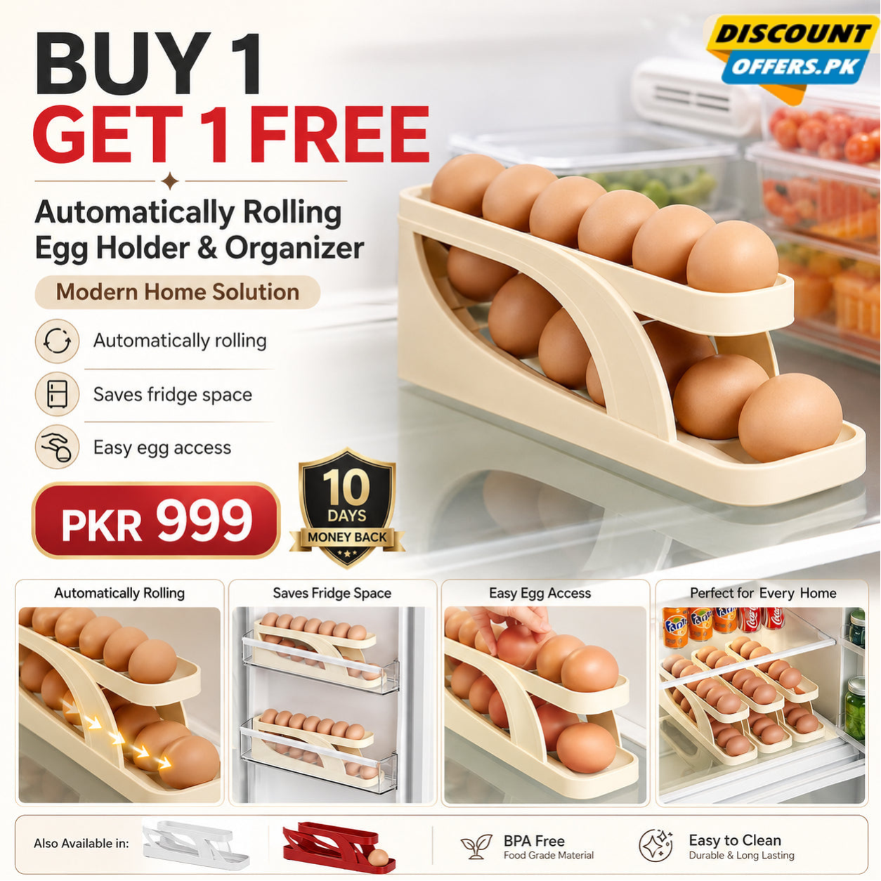 Egg Holder Dispensers With Automatically Rolling and Space Saving Egg Tray