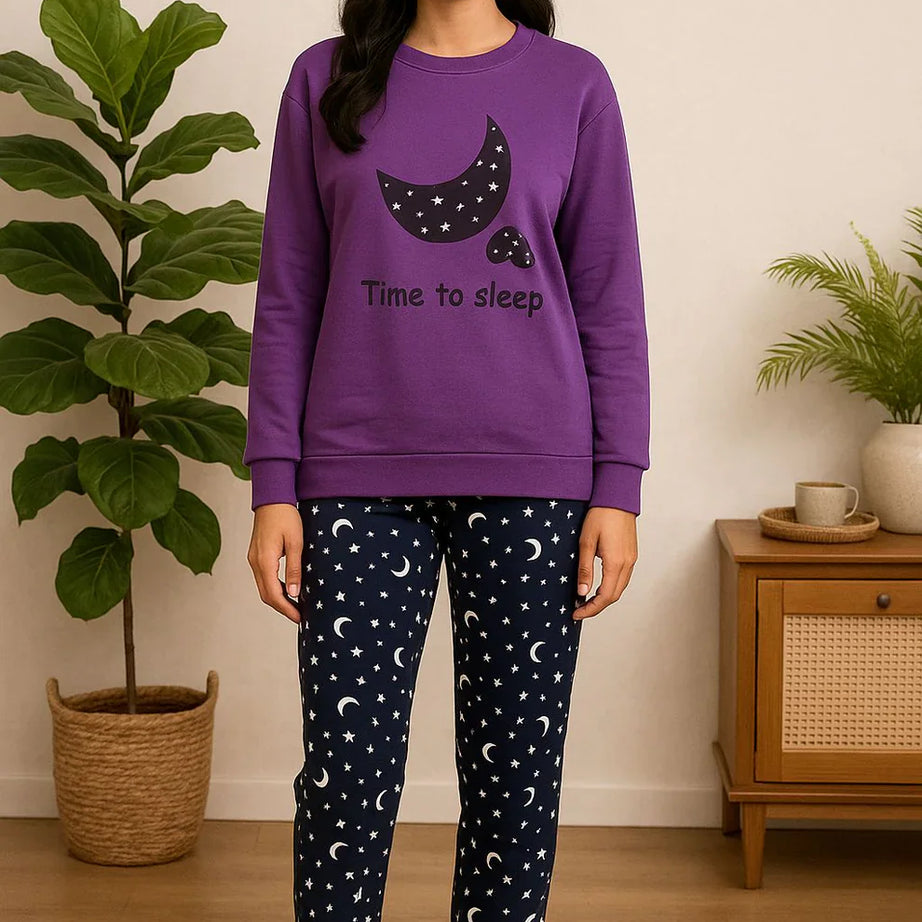 Winter Purple Time To Sleep Co-Ord Set Night Suit