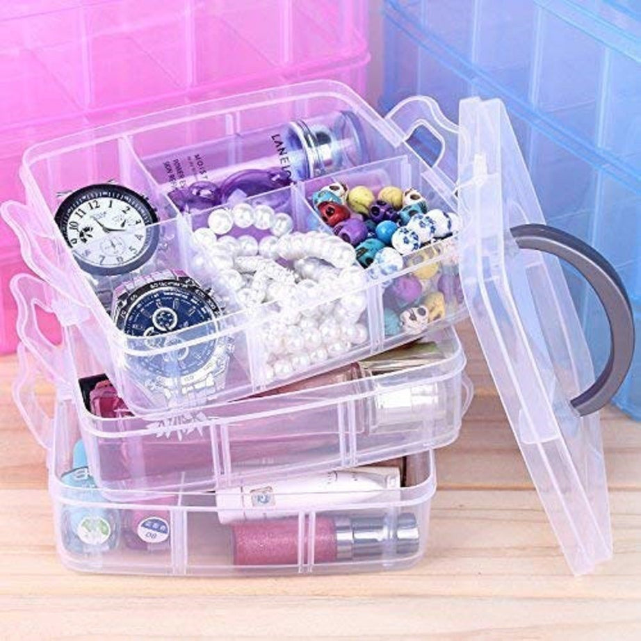 3 Layer 18 Grid Transparent Jewelry Storage Organizer