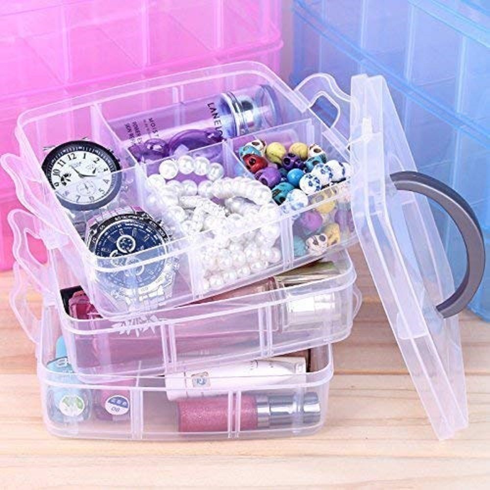 3 Layer 18 Grid Transparent Jewelry Storage Organizer