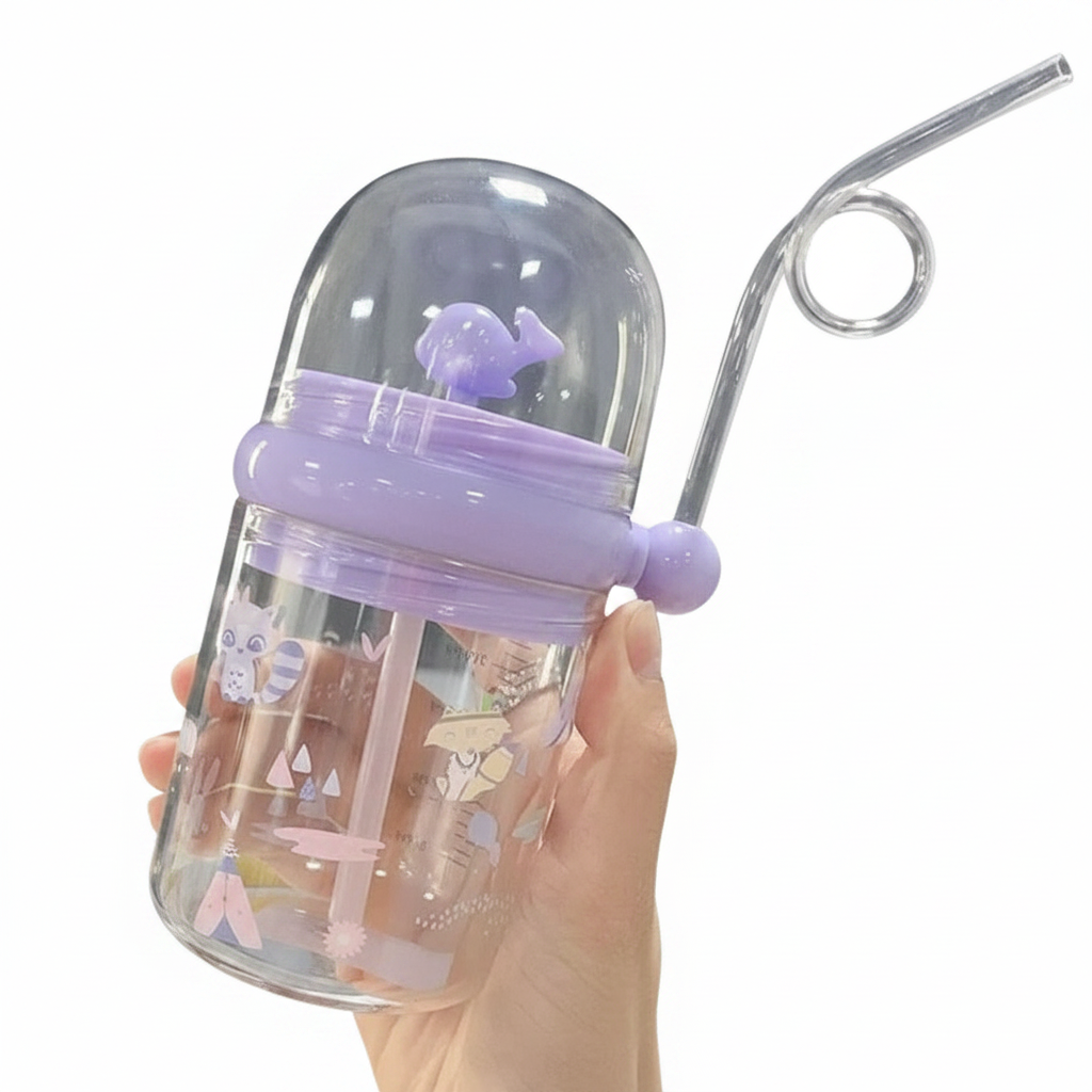 Whale Spray Water Bottle with Straw and Cup For Baby Feeding and Drinking