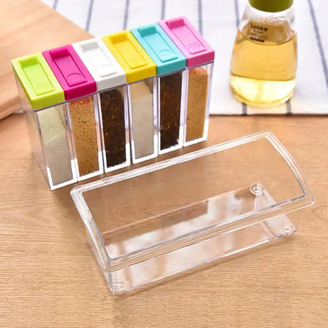 6 Pcs Set Spice Shaker Seasoning Transparent Jars with Tray for Store Spices &amp; Salt