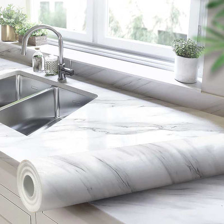 White Wall Paper Waterproof Heat Resistant Self Adhesive Anti Oil Kitchen Wallpaper Marble Sheet