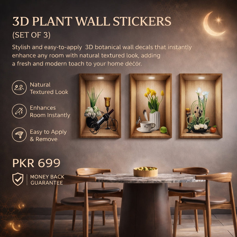 New Year Sale - 3D Plant Wall Stickers look like real decorative wall niches with plant vase and soft spotlight