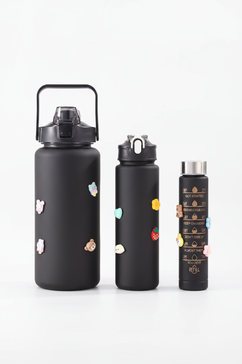 Pack Of 3 Motivational Sports Water Bottles (Random Colour)