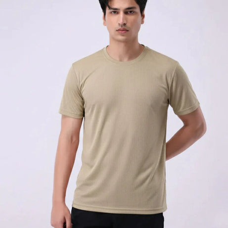 Imported Lycra Textured T-Shirt – Sand Beige