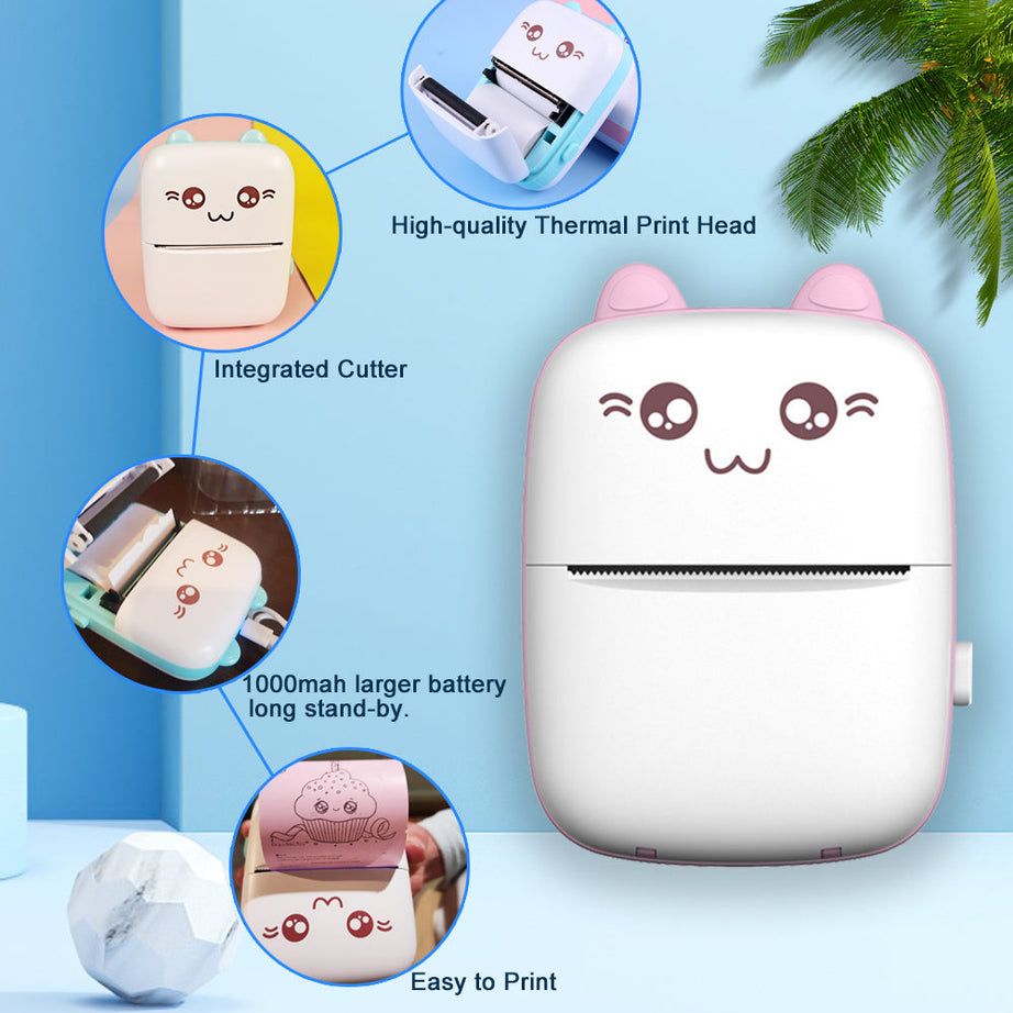 Imported Mini Portable Bluetooth Thermal Printer in Pocket Size for Black and White Ink Less Printing for Creating Adhesive Label and Stickers