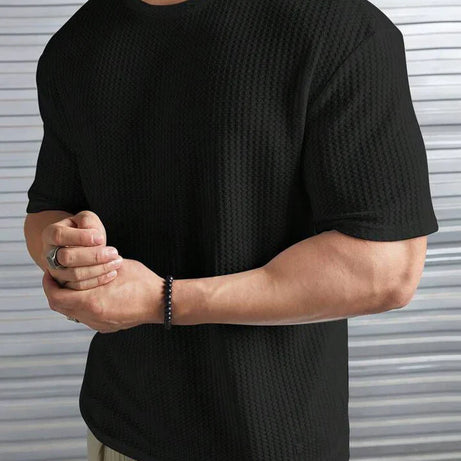 Oversized Waffle Knit Tee for Men – BLACK