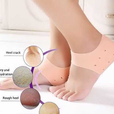 2 Silicon Heel Pads and 2 Socks Imported Washable and Reusable for Revitalizing and Moisturizing Cracked Feet