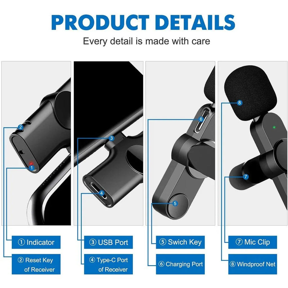 K8 Wireless Portable Universal Microphone High Quality Clear Voice Built-In Noise Reduction Chip and Easy Plug Play with Mini Collar Clip for Mobile Phone