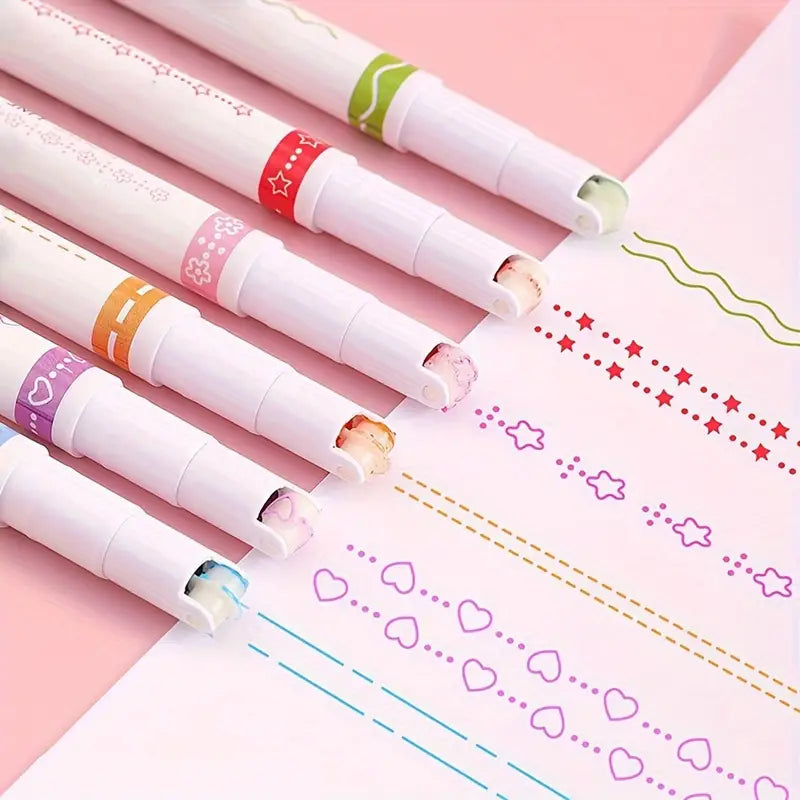 (Pack of 6) Linear Roller Design Color Pen