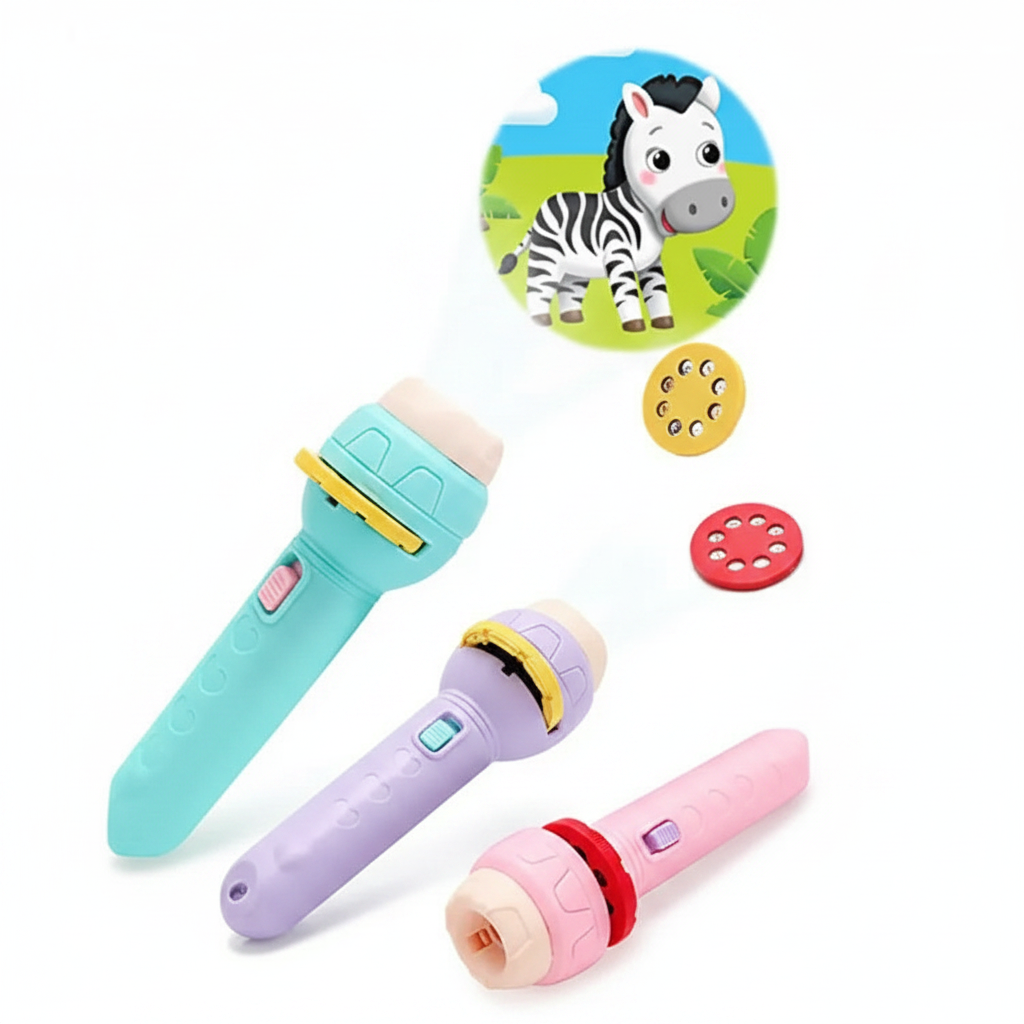 Portable Mini Projector Torch Toy Slide Flashlight with 3 Slides 24 Patterns For Kids Education Learning Night Light