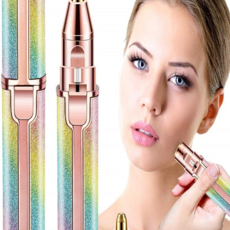2 IN 1 Rechargeable Electric Eyebrow Trimmer & Shaver for Multiple Body Parts in Lipstick Shape with Rainbow and Pink Color