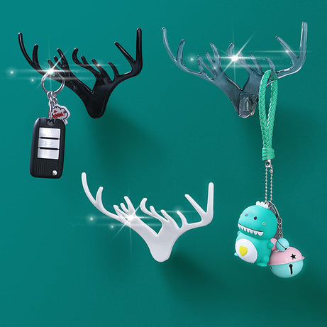 (Pack of 3) Multi-Purpose Wall Mount Deer Head Self Adhesive Wall Key Holder Hook for Home Or Office