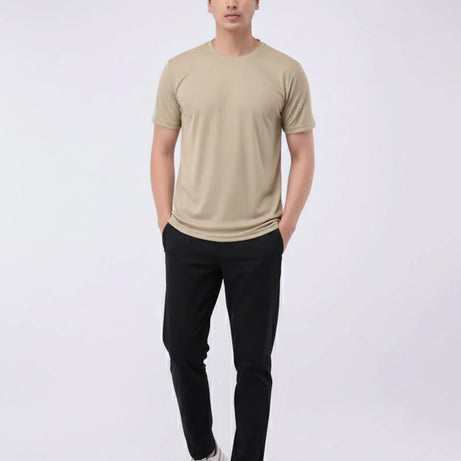 Imported Lycra Textured T-Shirt – Sand Beige