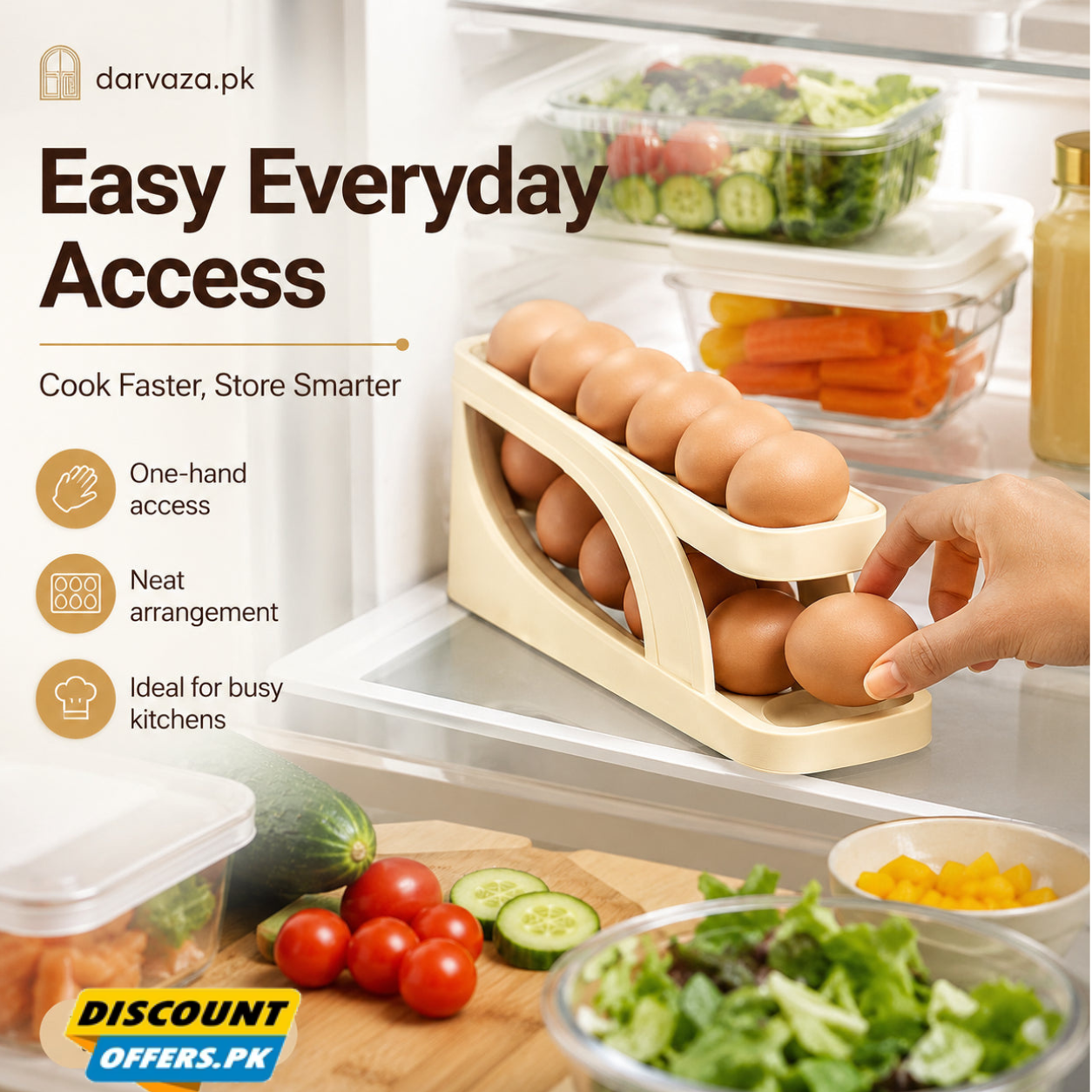 Egg Holder Dispensers With Automatically Rolling and Space Saving Egg Tray