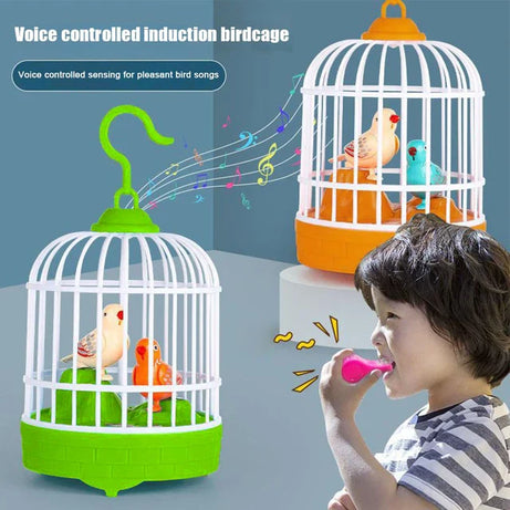 Voice-Controlled Simulation Bird Cage Toy for Kids & Babies – Realistic Pet Toy (Random Colors)