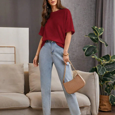 Premium Oversized Waffle Knitted Tee – Maroon